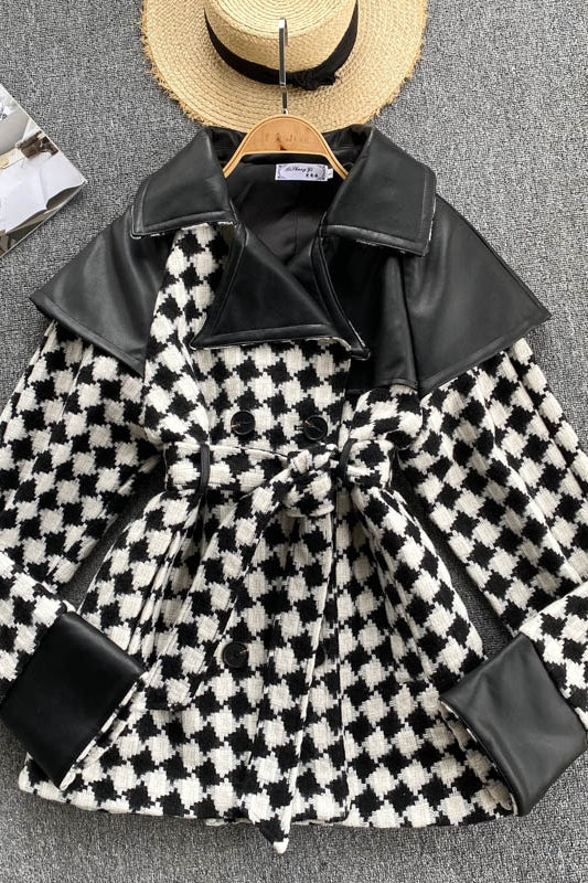 Kontrastmantel mit Diamantnähten, Damenschnürung an der Taille, hohe Taille und dünn 1487