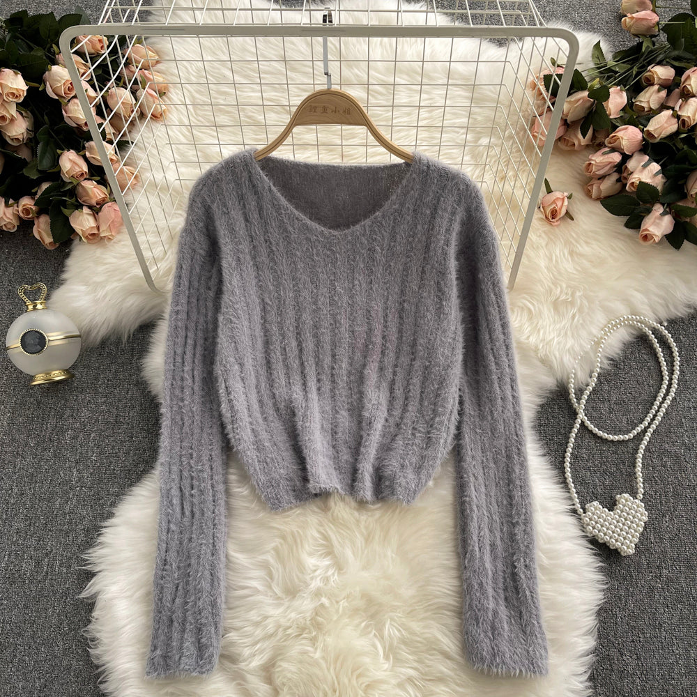 Versatile short Pullover mohair sweater  1615