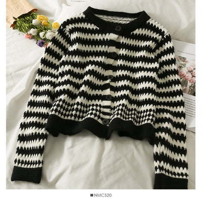 New color contrast stripe single breasted cardigan women's sweater  2046