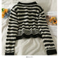 New color contrast stripe single breasted cardigan women's sweater  2046