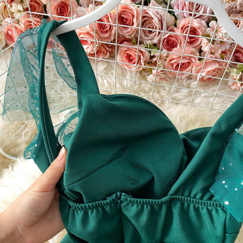 Sexy backless pleated slim wrap hip skirt fashion split dress  3284