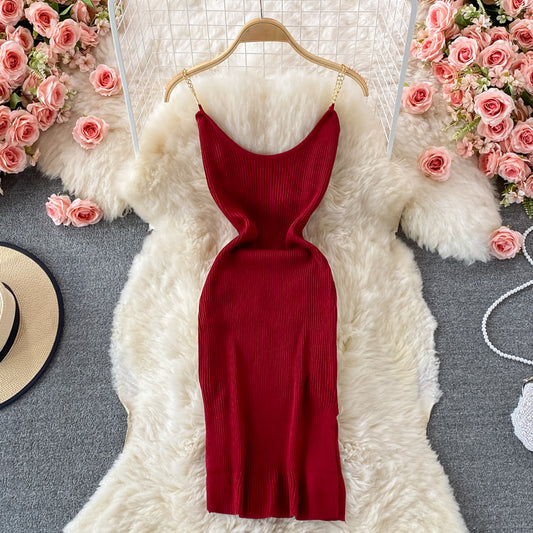 Ice silk knitted suspender dress  2996