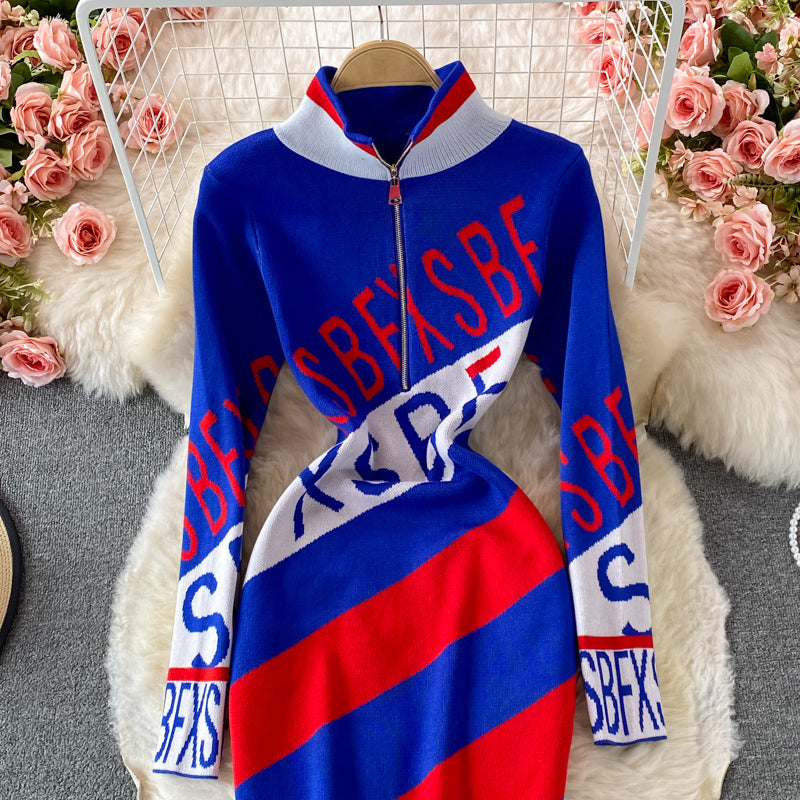 Robe moulante à imprimé lettre slim et slim 2911