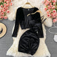 Velvet suspender Hip Wrap Dress  3261