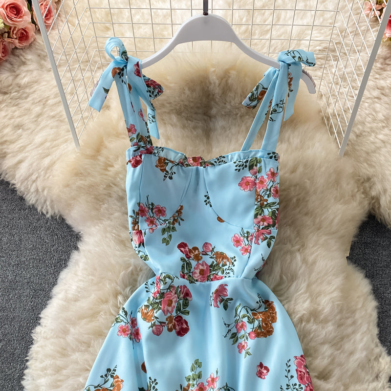 Bow tie floral medium length Ruffle Dress  3316