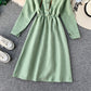 French retro super fairy waist skirt core velvet shirt dress  3401