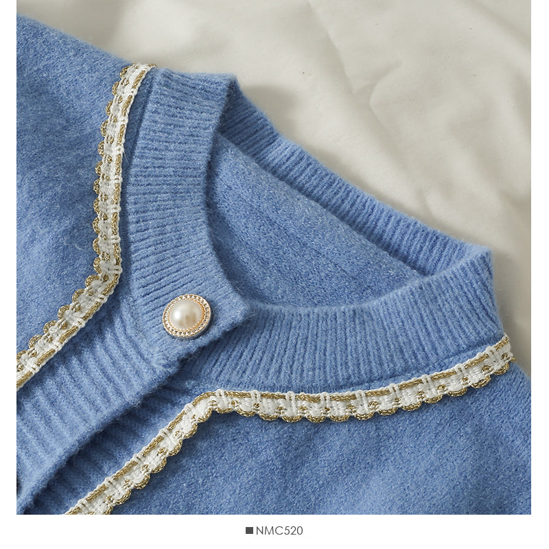 Pullover Damen helle Seidenstreifen einreihige Strickjacke 1796