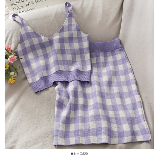 Gilet tricoté à col bas court et ouvert avec nombril, sac à taille élastique, jupe hanche 2543