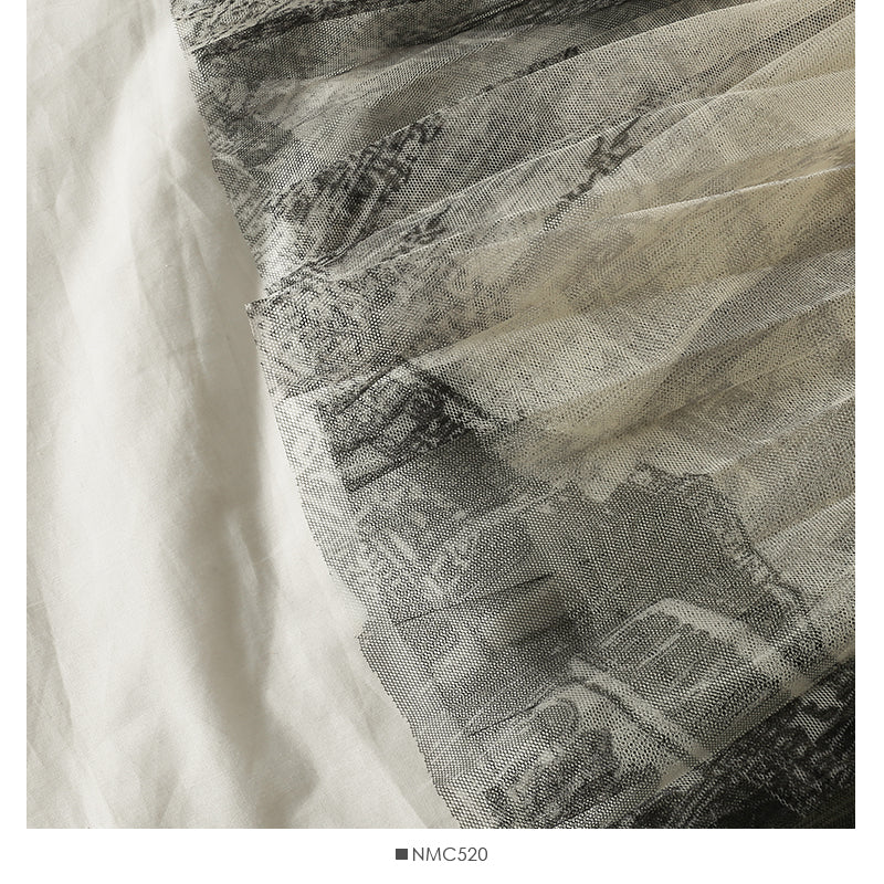 Printed high waist thin mesh pleated skirt  2609