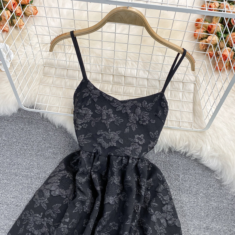 Robe jacquard douce et moelleuse taille haute jupe à bretelles princesse 2789