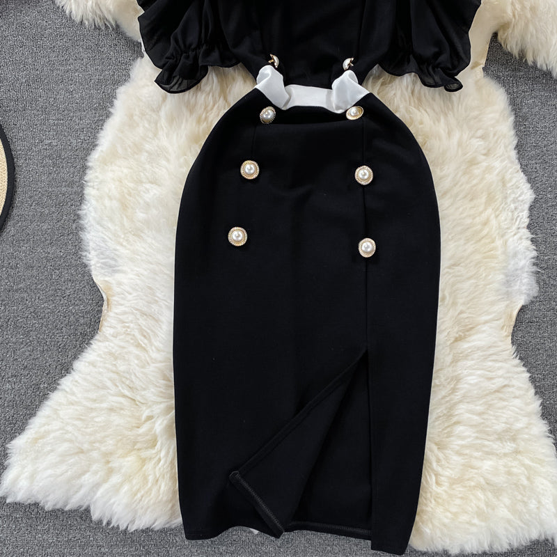 Robe croisée à épaules dénudées, fendue sur les hanches, robe portefeuille 2984