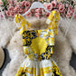 Bow tie strap suspender skirt sweet print age reduction dress  3302