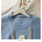 Han Fan nail bead three-dimensional flower round neck bubble sleeve T-shirt  1944
