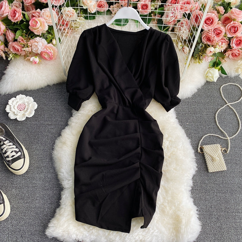 Pleated waist with thin design and color blocking dress  3421