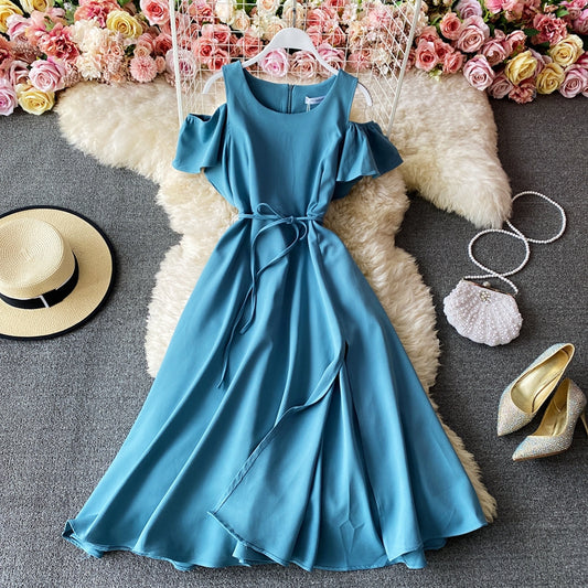 Slim waist, off shoulder, age reducing temperament, large swing skirt  3287