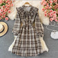 Doll neck bow tie tie mid length dress  3008