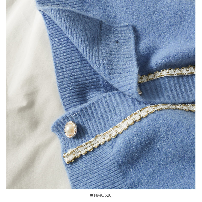 Pullover Damen helle Seidenstreifen einreihige Strickjacke 1796
