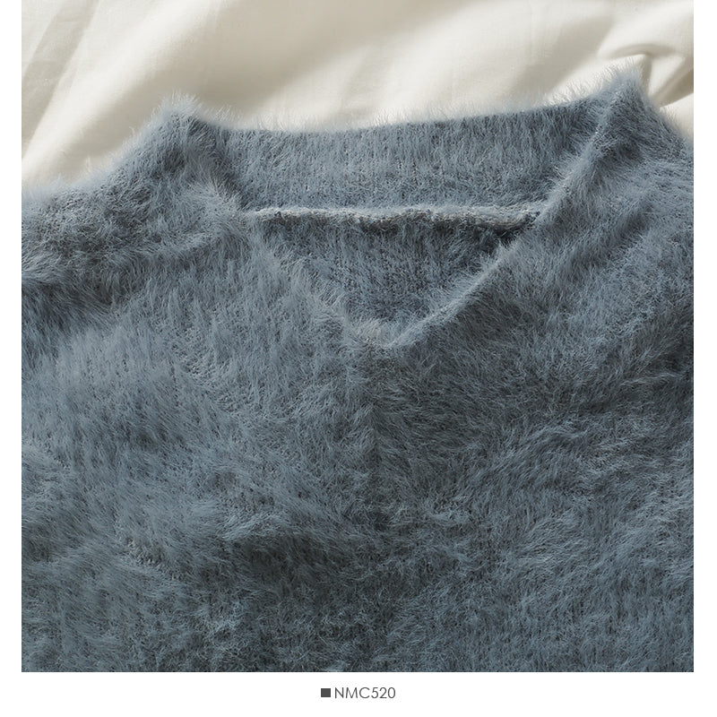 Plüsch lockerer dünner Pullover mit V-Ausschnitt Koreanischer vielseitiger Langarm-Pullover Top 1995