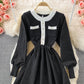 Korean high waist round neck knit stitched dress  3369