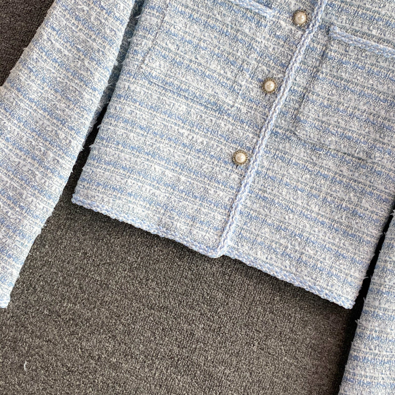 Woven tweed short cardigan suit top  1655