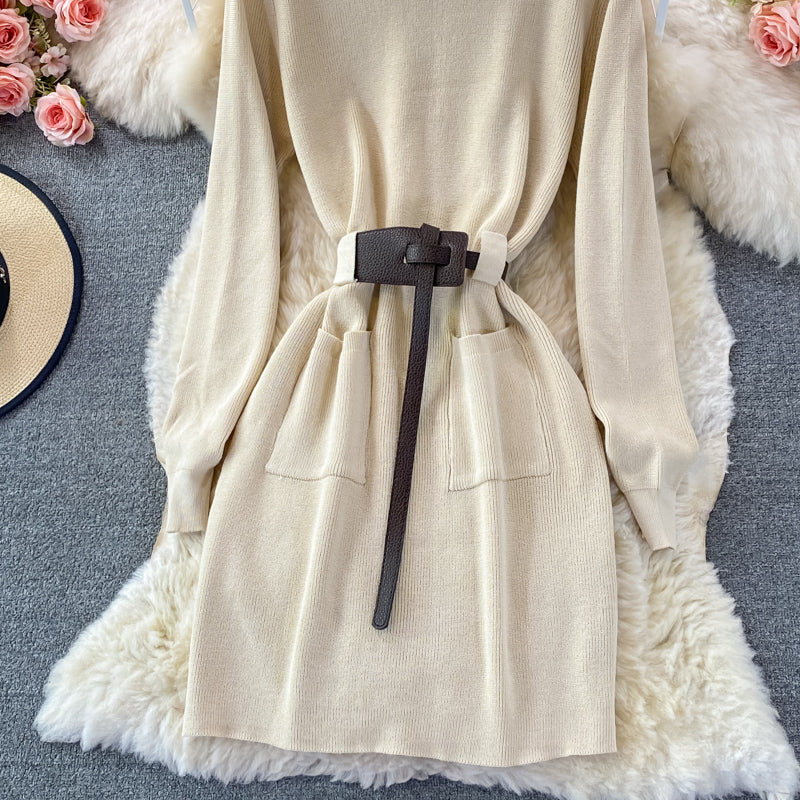 Slim waist knit Hip Wrap Sweater skirt  3357