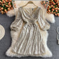 Robe courte à paillettes de luxe haut de gamme à col en V 3068
