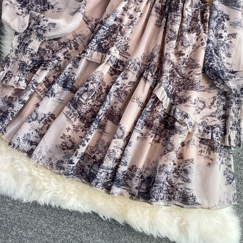 Robe à encolure carrée avec peinture à l'encre rétro 3000