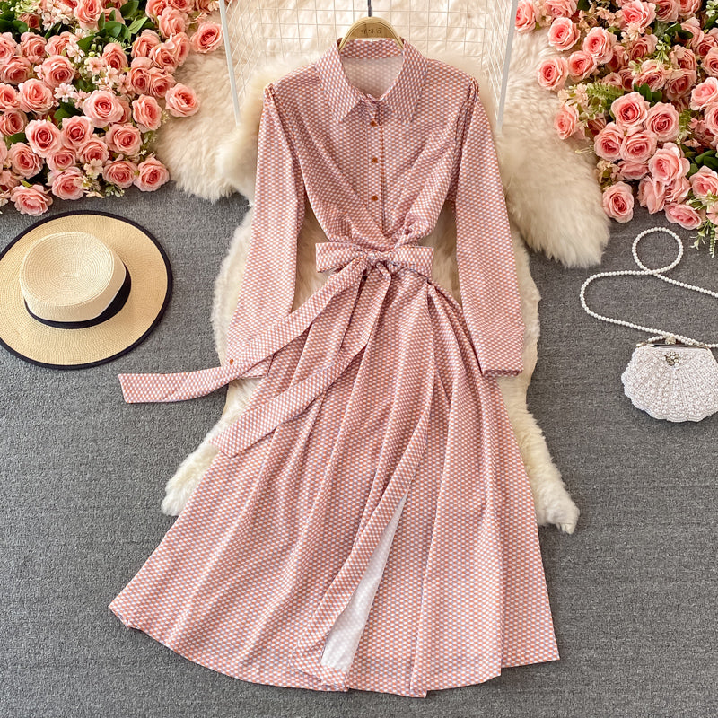 French Plaid Lapel dress  3374