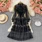 Light luxury stand collar embroidered lace dress  3370