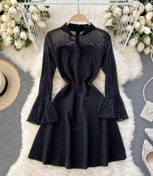 Black A line long sleeve dress  1299
