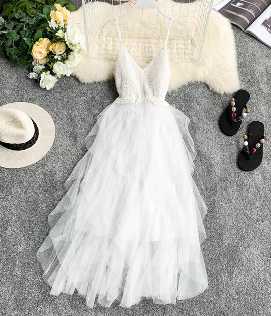 Spaghetti Straps Ruffle Midi Dress  1289