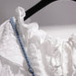 Cute white ruffled top + strap denim skirt  1278