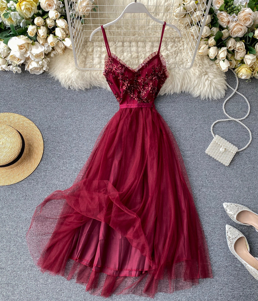 Fashion dress A line v neck tulle sequins dress summer dress  1242