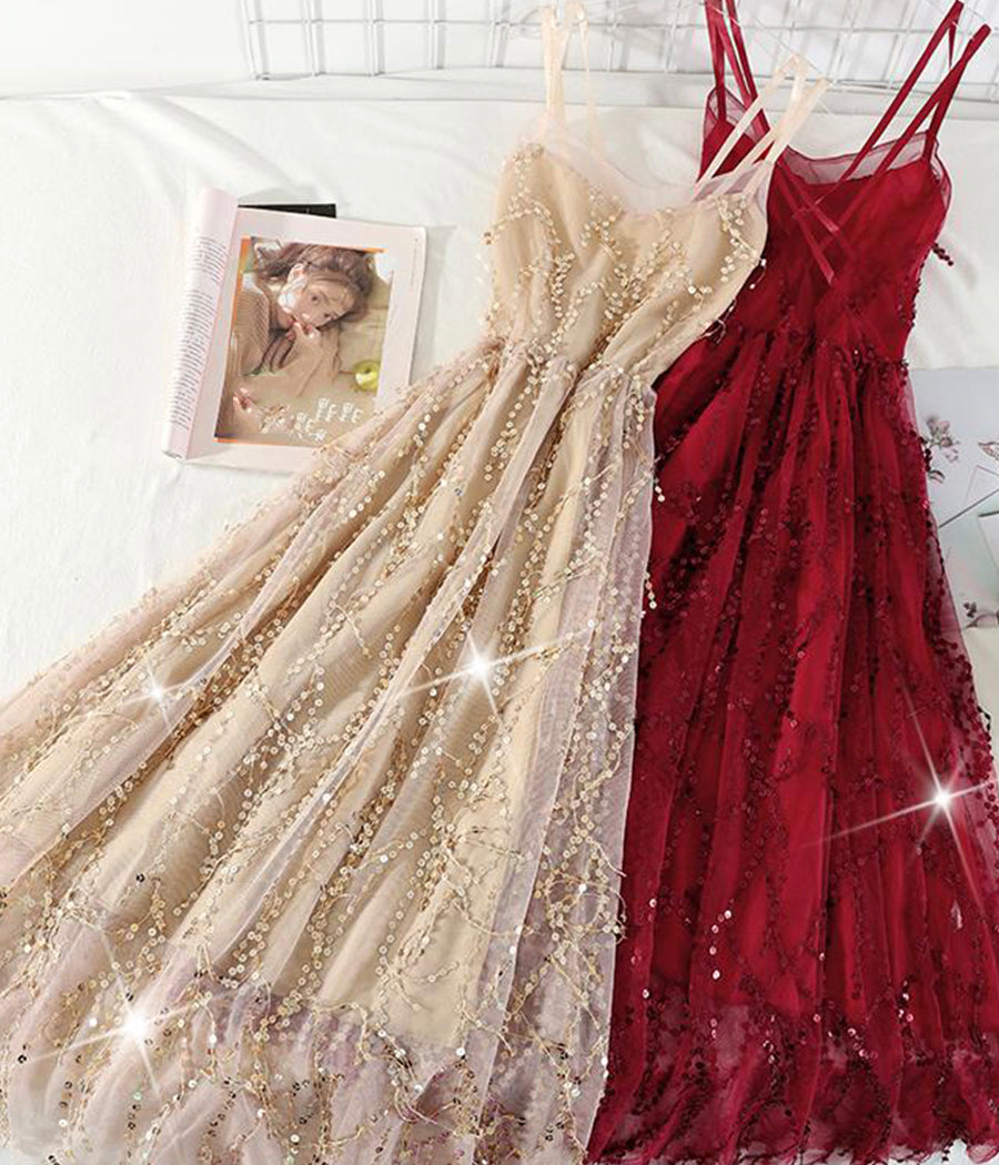 Stylish v neck tulle sequins dress fashion girl dress  1241