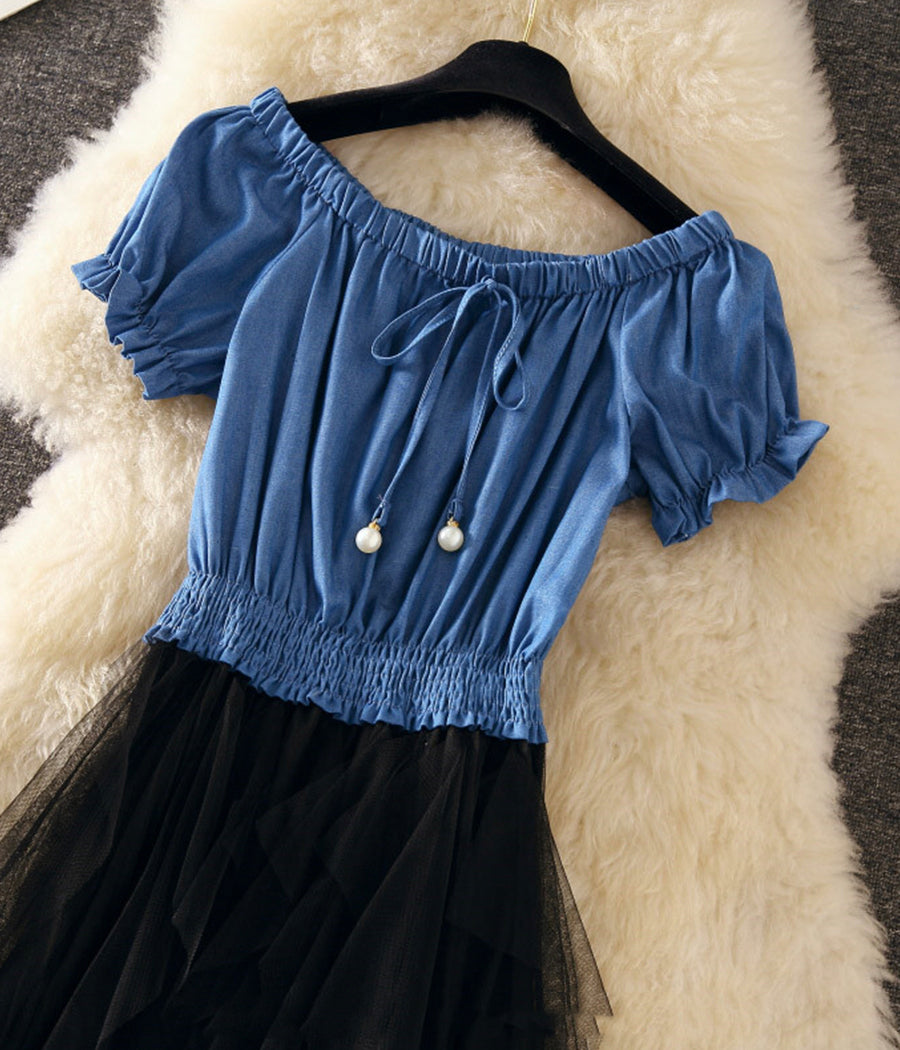 Cute denim stitching dress summer dress  1252