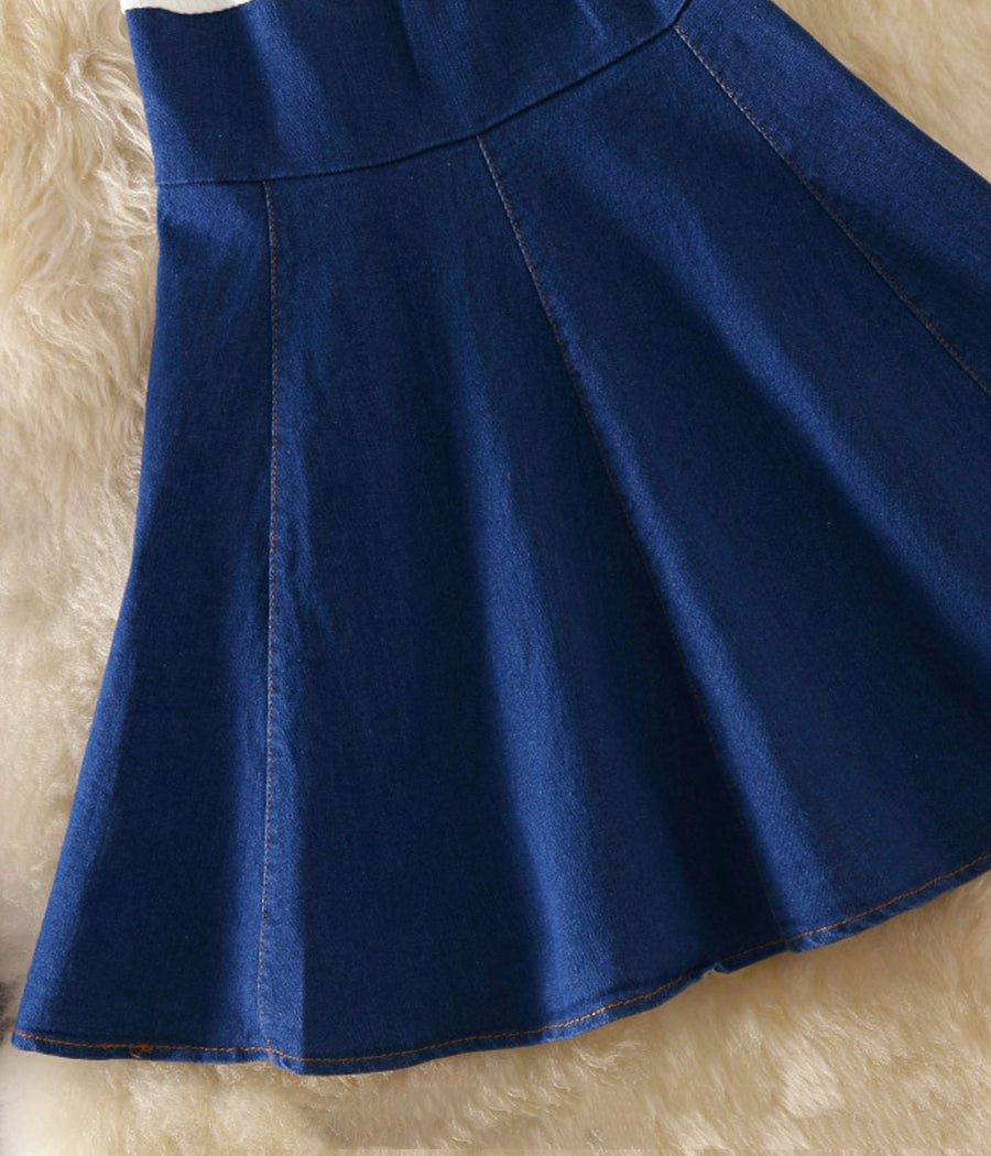 Süßes Jeanskleid mit V-Ausschnitt, Sommerkleid 1251