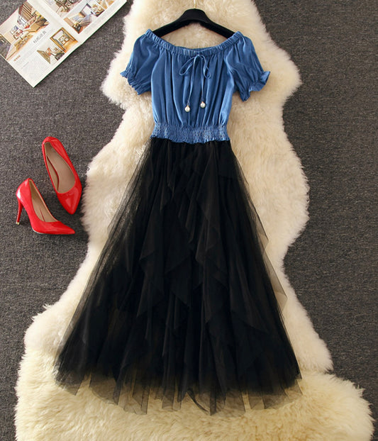 Cute denim stitching dress summer dress  1252