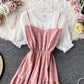 Cute A line round neck stitching dress summer dress  1230