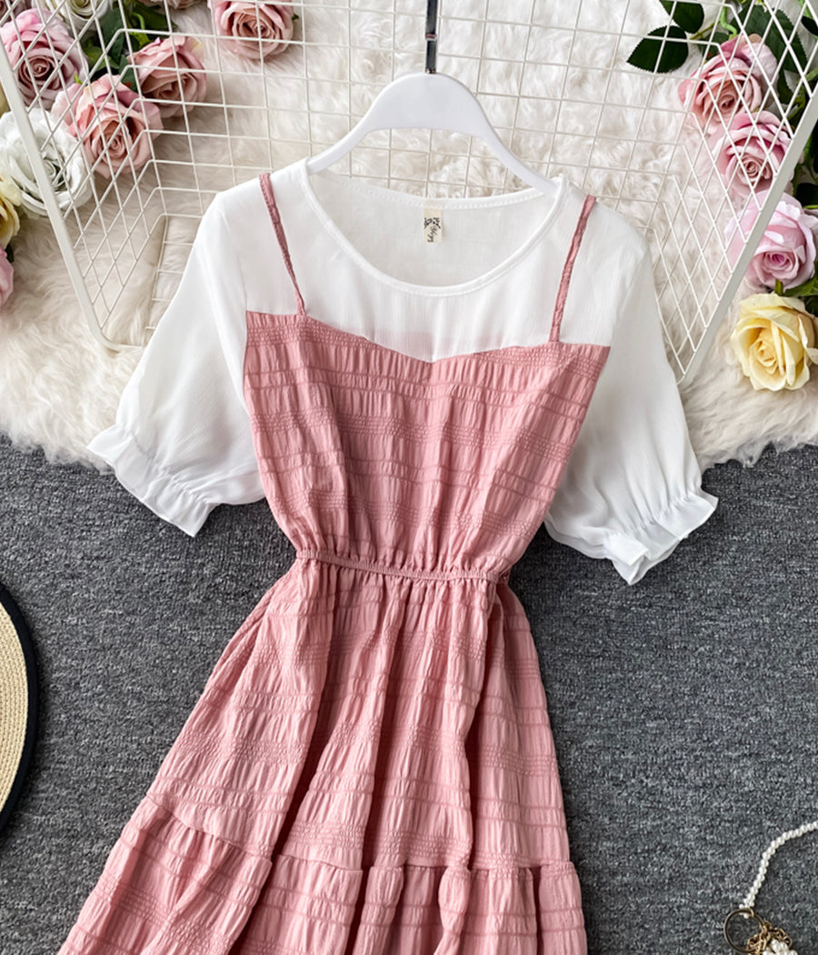 Cute A line round neck stitching dress summer dress  1230