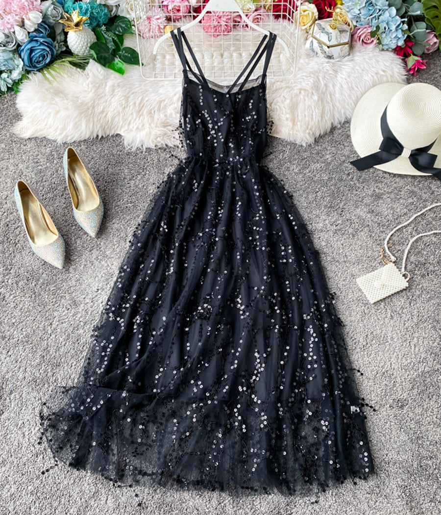 Stylish v neck tulle sequins dress fashion girl dress  1241