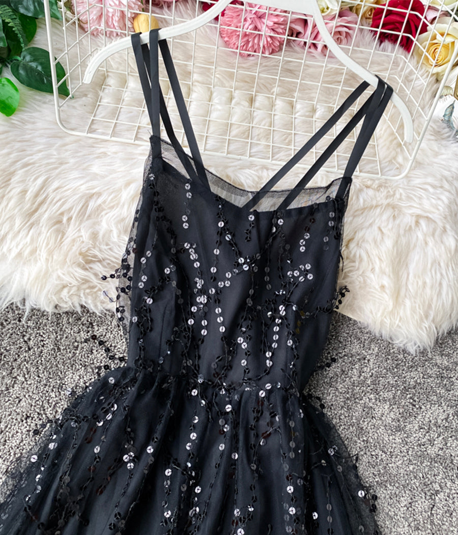 Stylish v neck tulle sequins dress fashion girl dress  1241