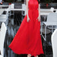 Langes Damenkleid aus rotem Chiffon 1190