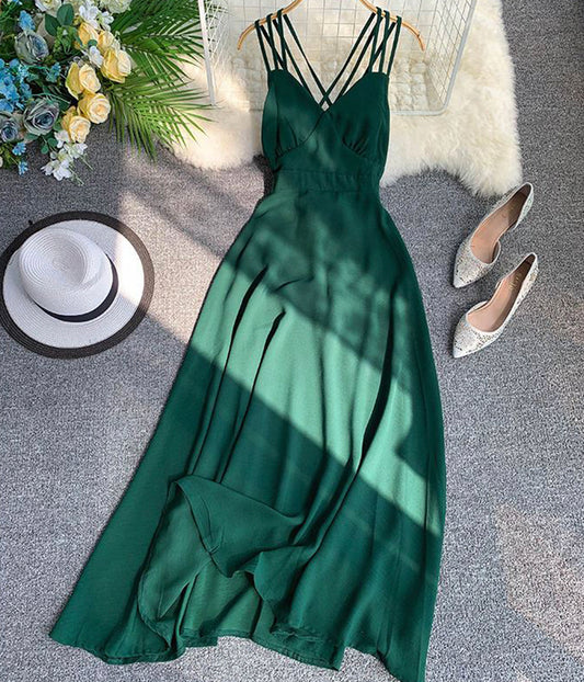 Damenkleid A-Linie V-Ausschnitt Chiffon rückenfreies Kleid 1227