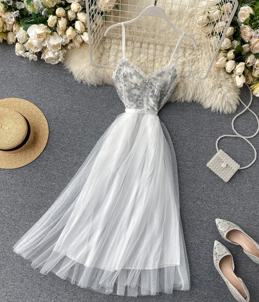 Fashion dress A line v neck tulle sequins dress summer dress  1242