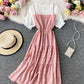 Cute A line round neck stitching dress summer dress  1230