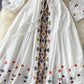 A line v neck embroidery long sleeve dress  1179