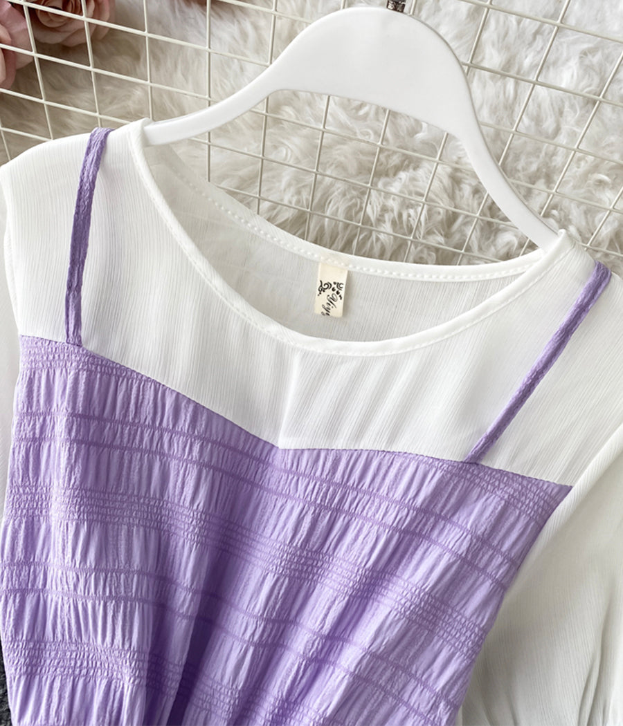 Cute A line round neck stitching dress summer dress  1230