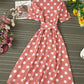 A line v neck polka dot dress fashion dress  1073