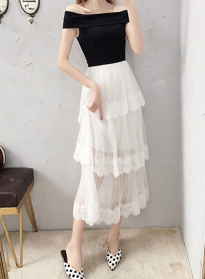Black and white lace dress fashion girl dress  1103