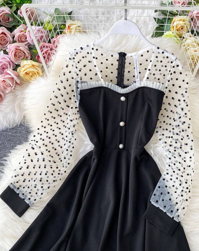 Black A line long sleeve dress fashion dress  1071